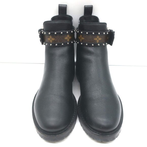 Louis Vuitton Discovery Ankle Boots Black Leather & Monogram Canvas Size 37.5 - Picture 6 of 16